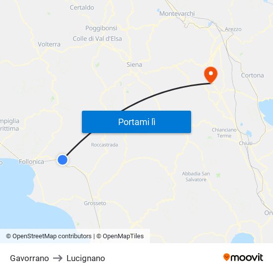 Gavorrano to Lucignano map