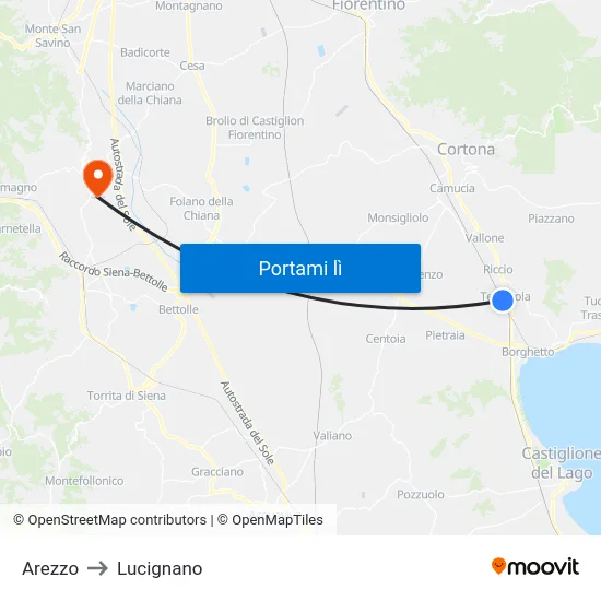 Arezzo to Lucignano map