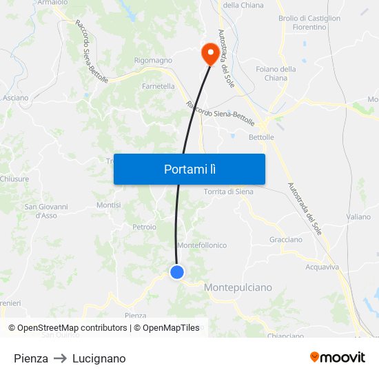 Pienza to Lucignano map