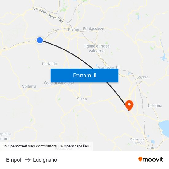 Empoli to Lucignano map