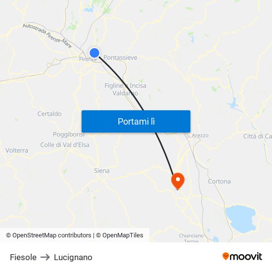 Fiesole to Lucignano map