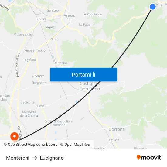 Monterchi to Lucignano map