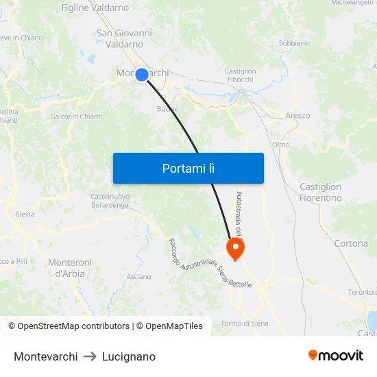 Montevarchi to Lucignano map