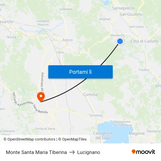 Monte Santa Maria Tiberina to Lucignano map