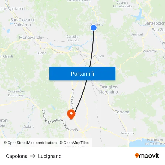 Capolona to Lucignano map
