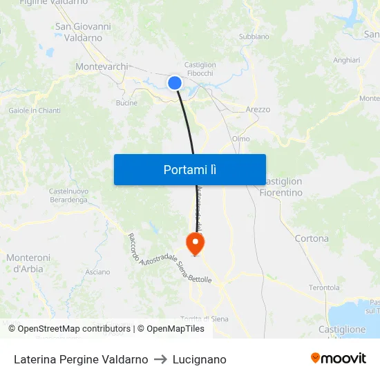Laterina Pergine Valdarno to Lucignano map