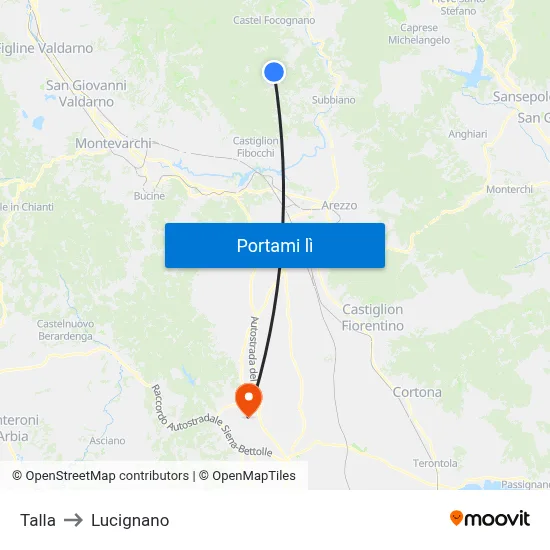 Talla to Lucignano map
