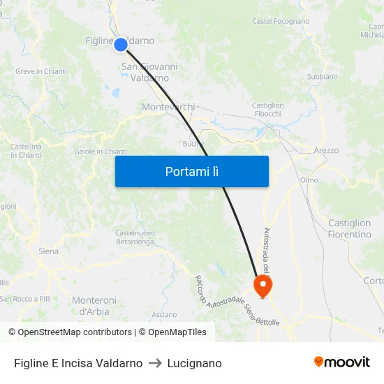 Figline E Incisa Valdarno to Lucignano map