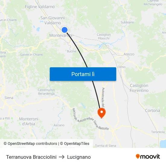 Terranuova Bracciolini to Lucignano map