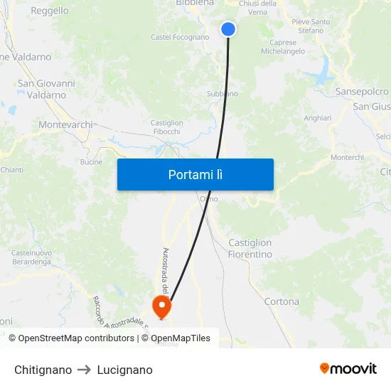 Chitignano to Lucignano map