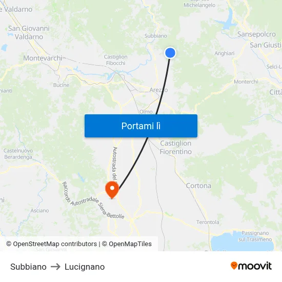 Subbiano to Lucignano map