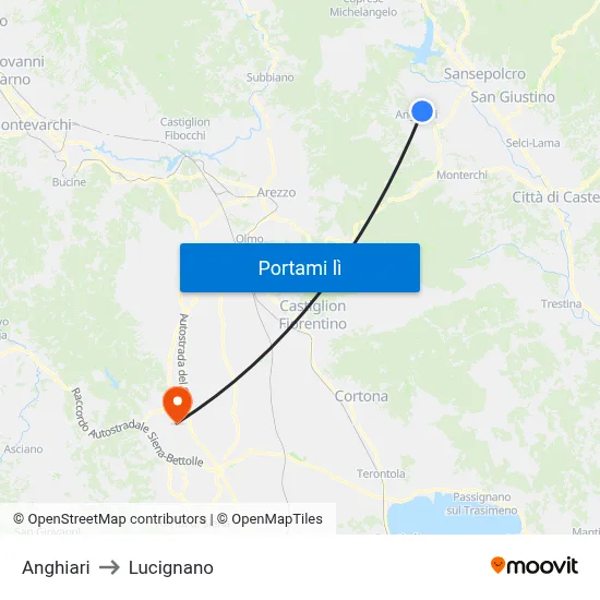 Anghiari to Lucignano map