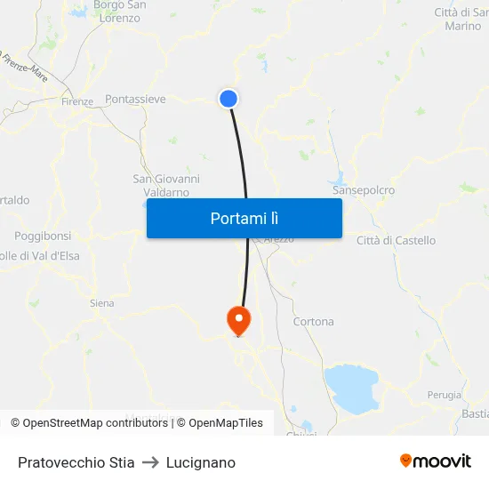 Pratovecchio Stia to Lucignano map