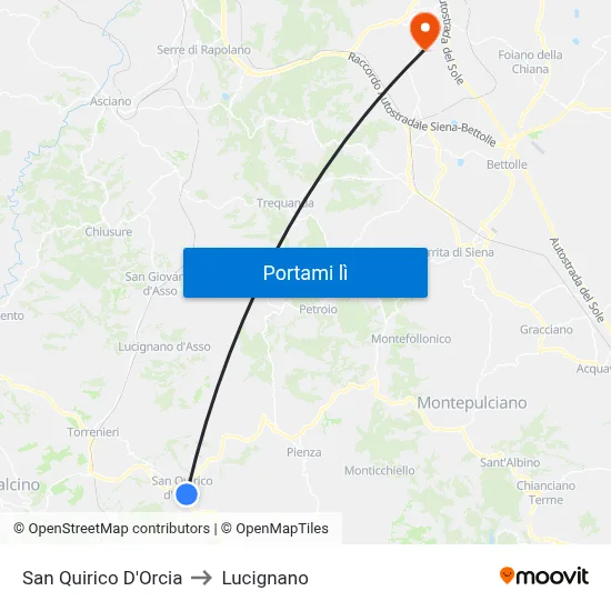 San Quirico D'Orcia to Lucignano map