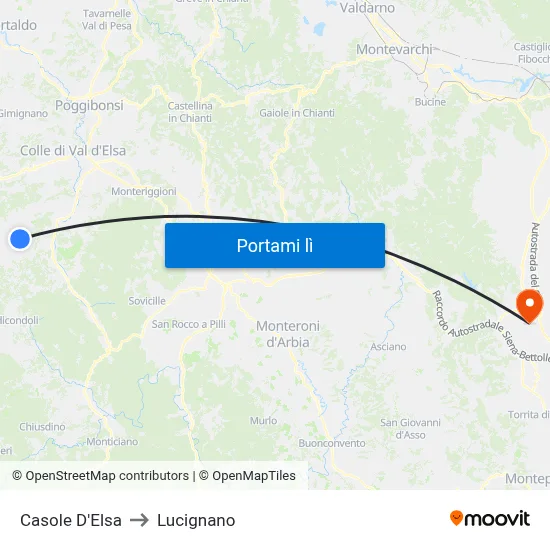 Casole D'Elsa to Lucignano map