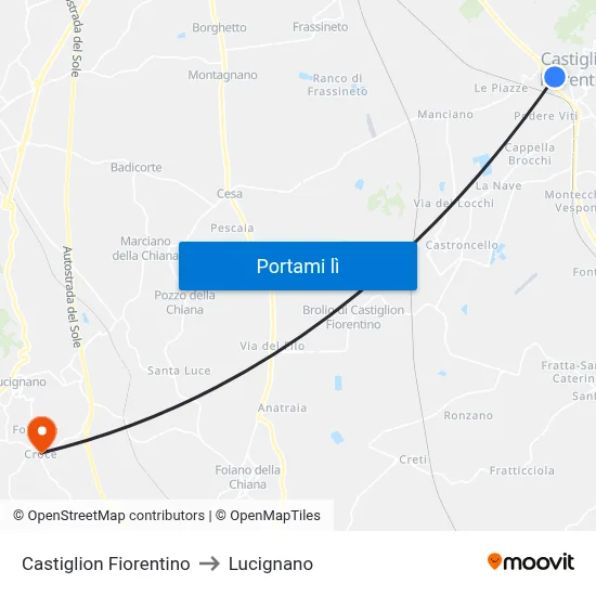 Castiglion Fiorentino to Lucignano map