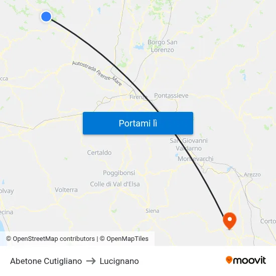 Abetone Cutigliano to Lucignano map
