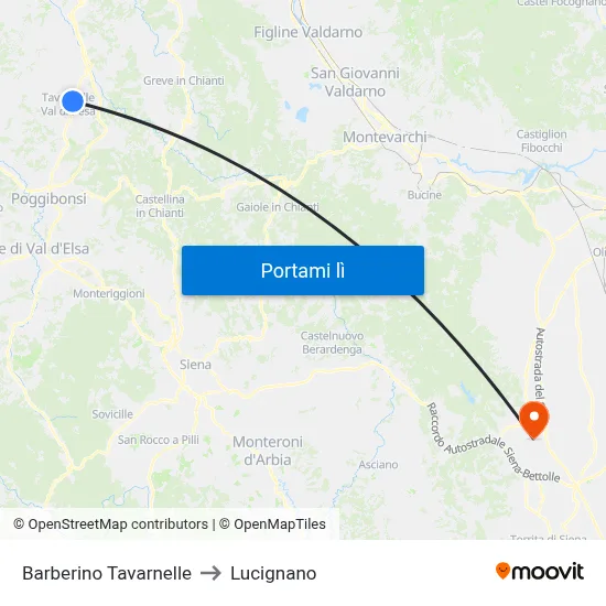 Barberino Tavarnelle to Lucignano map