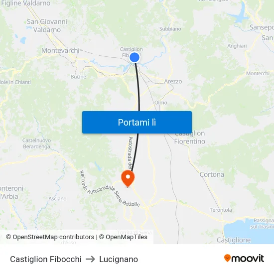 Castiglion Fibocchi to Lucignano map