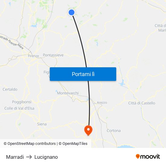 Marradi to Lucignano map