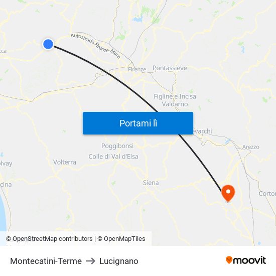 Montecatini-Terme to Lucignano map