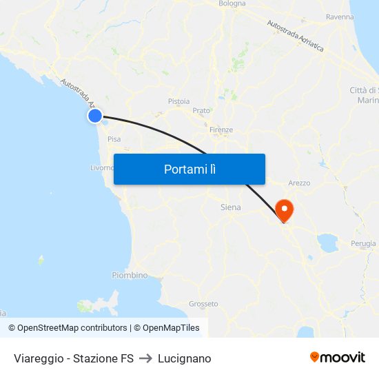 Viareggio Stazione FS to Lucignano map