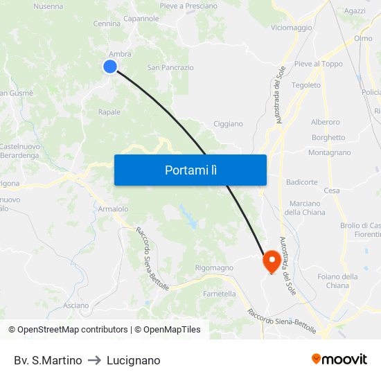 Bv. S.Martino to Lucignano map