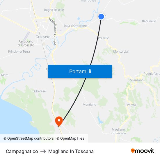 Campagnatico to Magliano In Toscana map