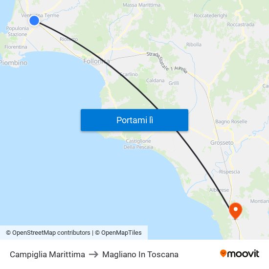 Campiglia Marittima to Magliano In Toscana map