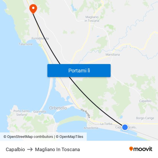 Capalbio to Magliano In Toscana map