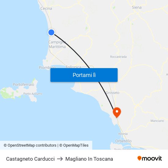 Castagneto Carducci to Magliano In Toscana map