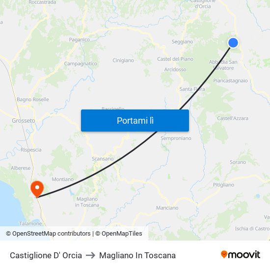 Castiglione D' Orcia to Magliano In Toscana map