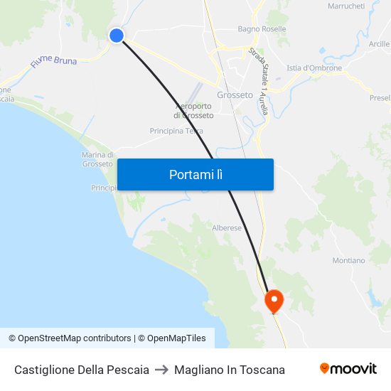 Castiglione Della Pescaia to Magliano In Toscana map