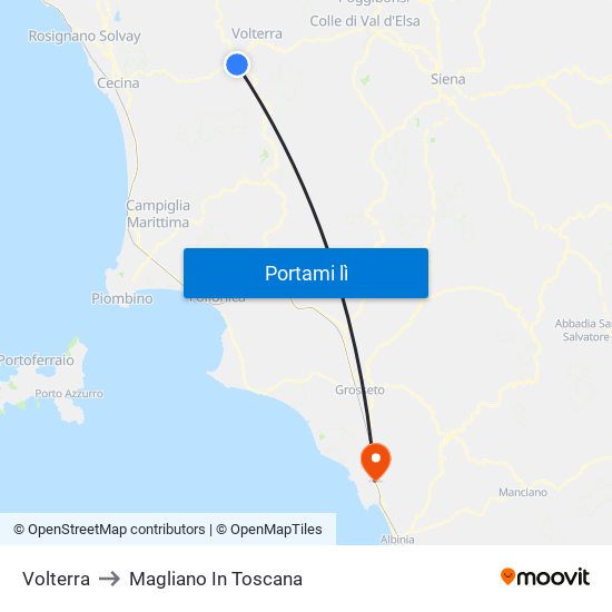 Volterra to Magliano In Toscana map