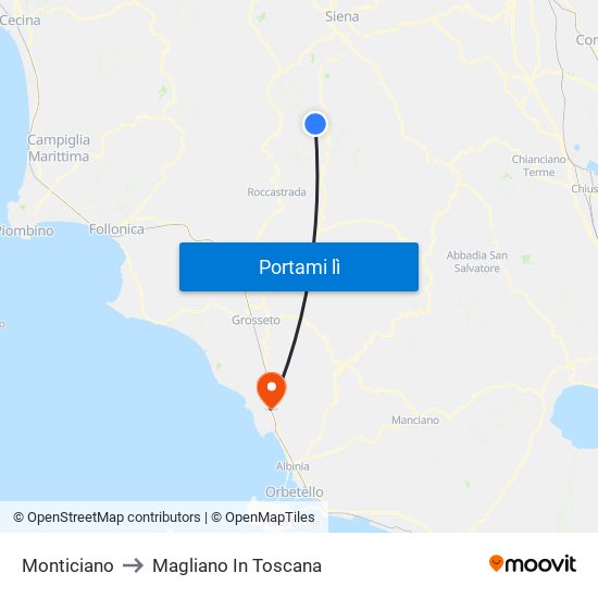 Monticiano to Magliano In Toscana map