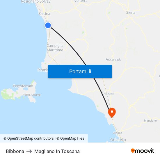 Bibbona to Magliano In Toscana map