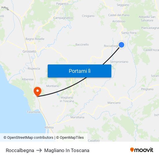 Roccalbegna to Magliano In Toscana map