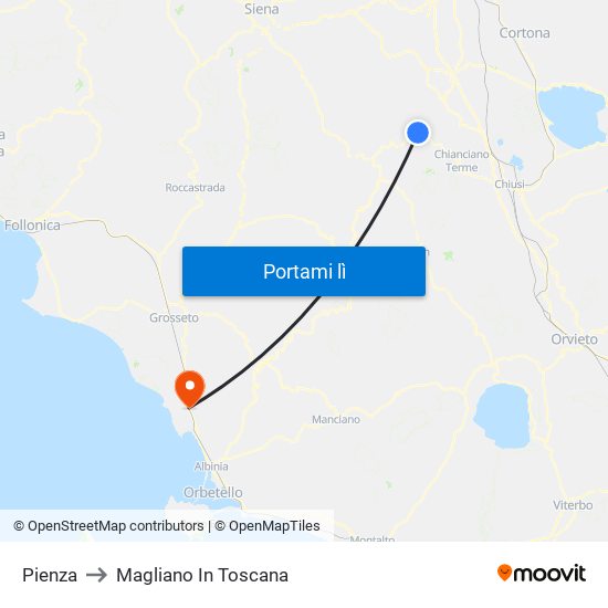 Pienza to Magliano In Toscana map