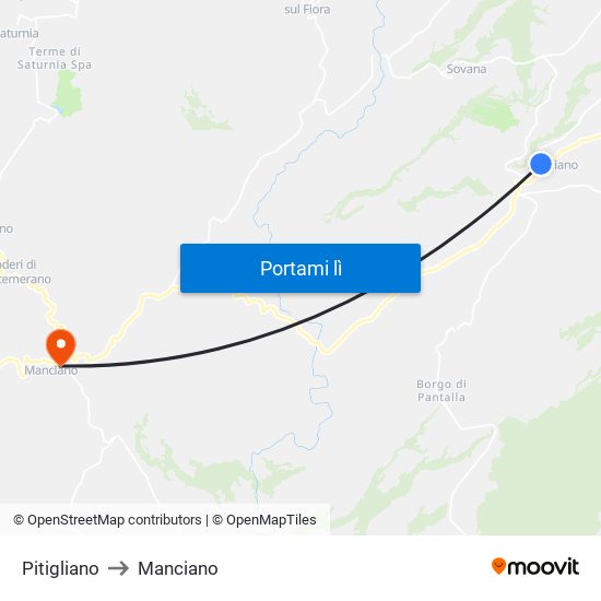 Pitigliano to Manciano map