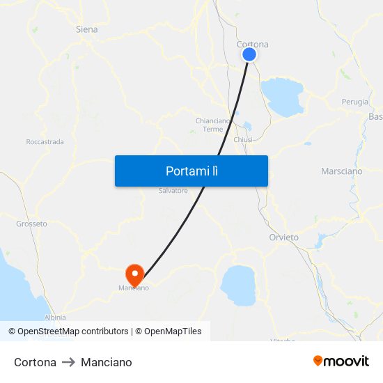 Cortona to Manciano map