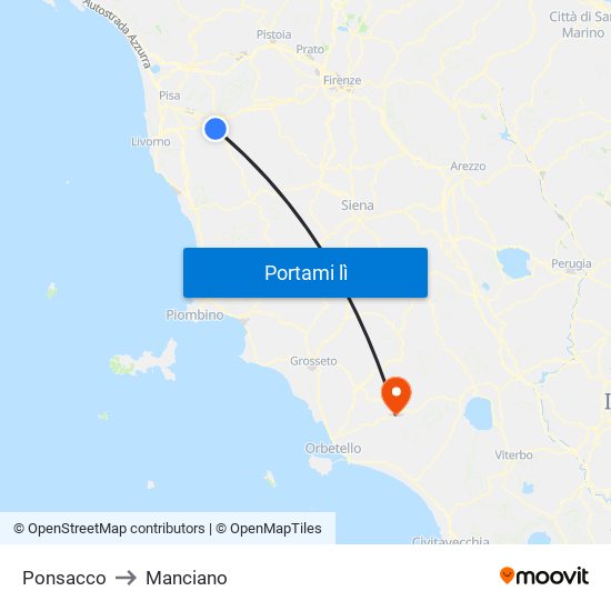 Ponsacco to Manciano map