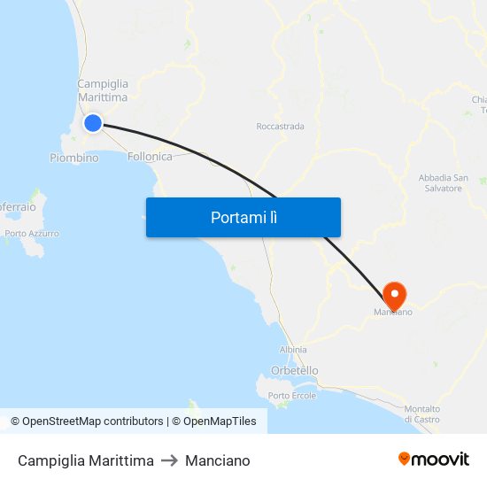 Campiglia Marittima to Manciano map