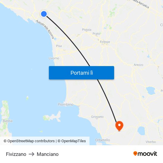 Fivizzano to Manciano map