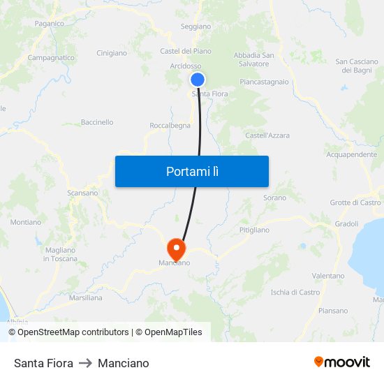 Santa Fiora to Manciano map