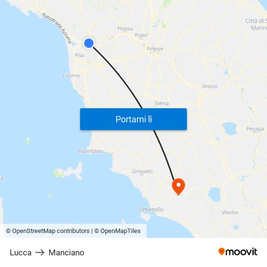 Lucca to Manciano map