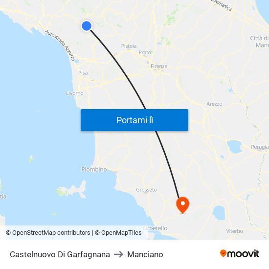 Castelnuovo Di Garfagnana to Manciano map