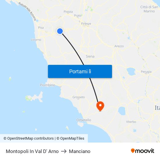 Montopoli In Val D' Arno to Manciano map
