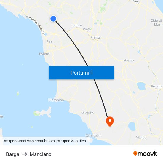 Barga to Manciano map