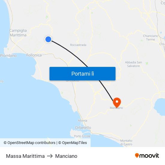 Massa Marittima to Manciano map