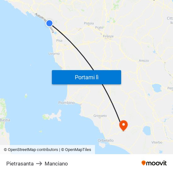 Pietrasanta to Manciano map